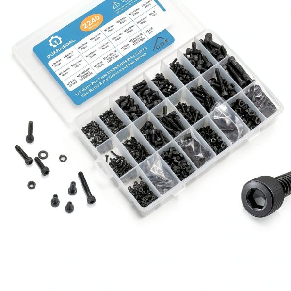2240PCS Metric Screw Assortment,M2-M5 Metric Screw Kit, Hex Socket Metric Bolts, Metric Machine Screws 12.9 Grade Alloy Steel,Black Zinc Plated,Free Allen Head Wrench-4