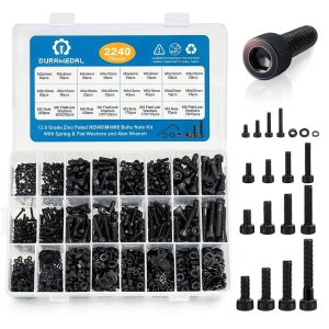 2240PCS Metric Screw Assortment,M2-M5 Metric Screw Kit, Hex Socket Metric Bolts, Metric Machine Screws 12.9 Grade Alloy Steel,Black Zinc Plated,Free Allen Head Wrench-0