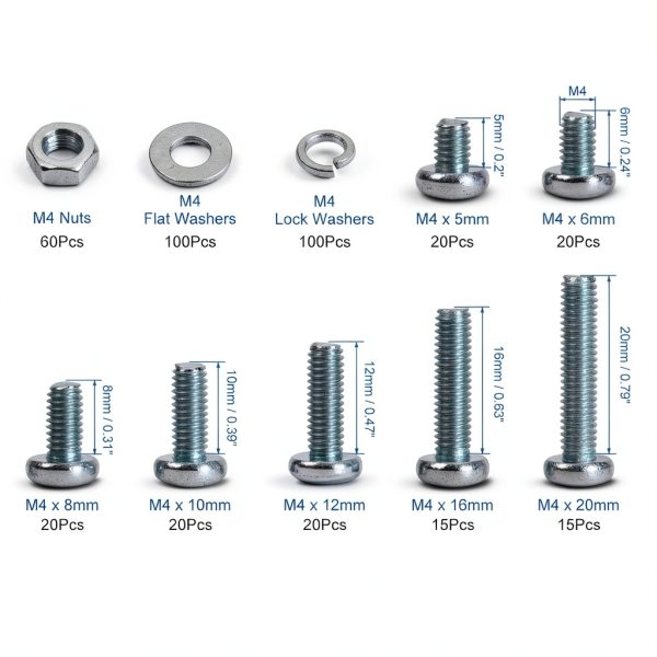 390Pcs M4 x 5mm /6mm /8mm /10mm /12mm /16mm /20mm, M4 Phillips Pan Head Machine Screws Washers Nuts Assortment Kit, Metric 304 Stainless Steel Pan Head Fully Machine Thread Screws Bolts-2