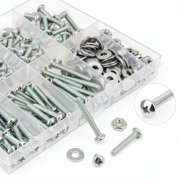 240-Piece #6-32 Phillips Pan Head Machine Screws Nuts Washers Kit, 304-3