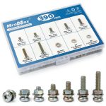 390Pcs M4 x 5mm /6mm /8mm /10mm /12mm /16mm /20mm, M4 Phillips Pan Head Machine Screws Washers Nuts Assortment Kit, Metric 304 Stainless Steel Pan Head Fully Machine Thread Screws Bolts-0